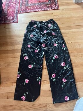 Girls' Black Floral Wide-Leg Pants